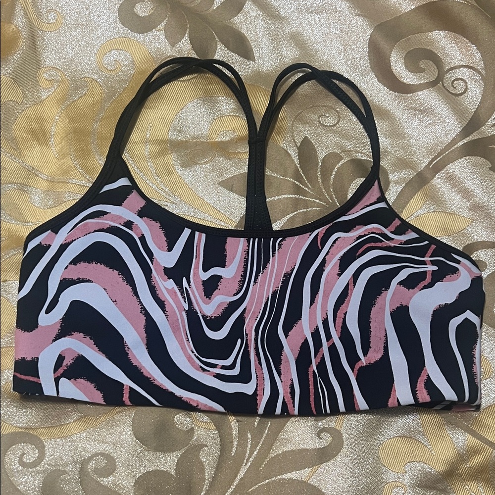 DKNY Pink & Black Abstract Racerback Sports Bra